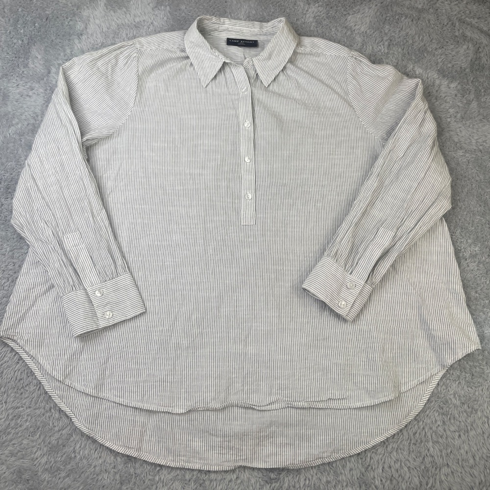 Lane‎ Bryant Tunic Blouse Womens 18/20 White Black Striped Cotton Button Front